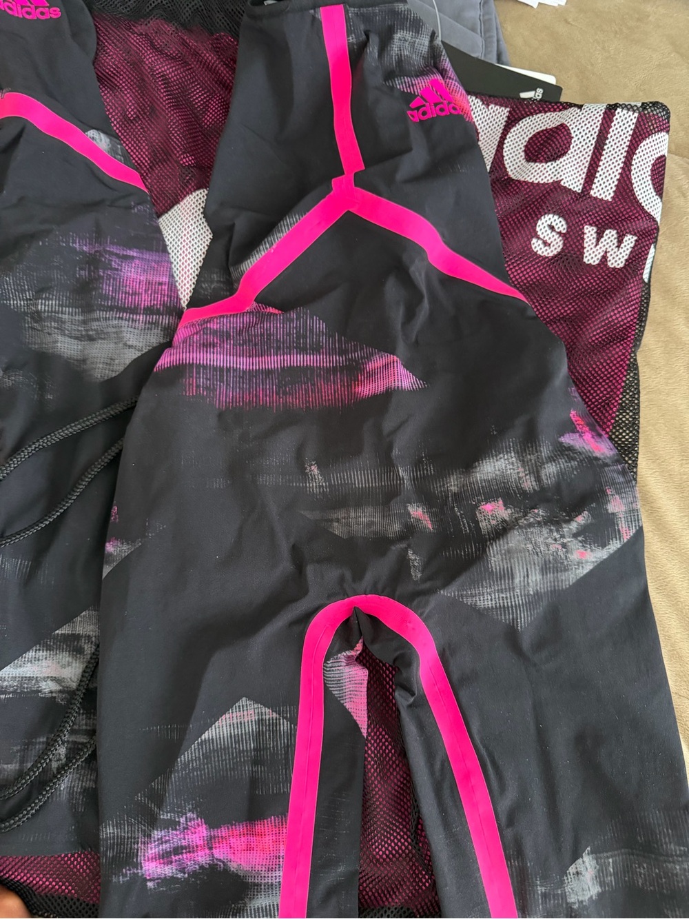 adidas Black and Hot Pink Athletic Swim with Logo SZ 18”